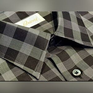 $2300 NEW L/IV 43/44 17/17.5 BRIONI DRESS SHIRT 100% SILK BLACK GRAY CHECK PLAID